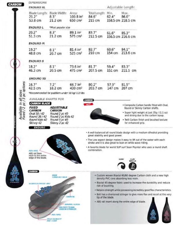 STARBOARD  PADDLE SUP ENDURO  CARBON 3 PCS ADJUSTABLE S
