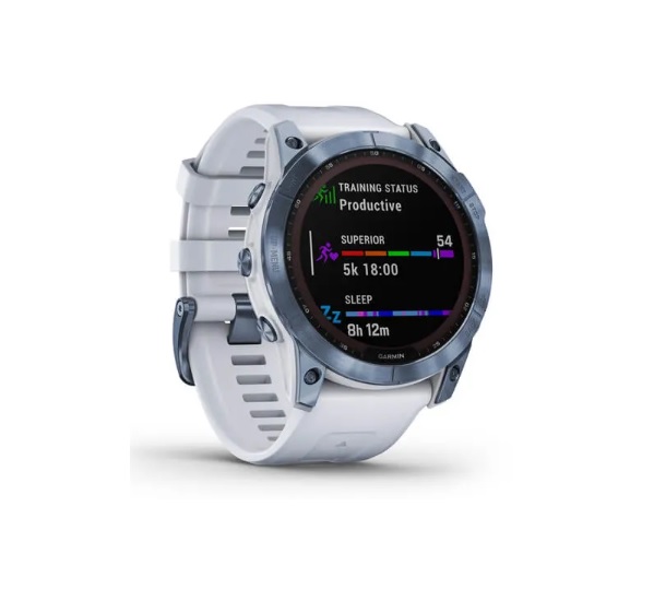 Garmin Fenix 7X - Sapphire Solar Edition Mineral Blue Titanium with Whitestone Band