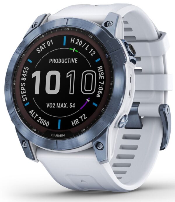Garmin Fenix 7X - Sapphire Solar Edition Mineral Blue Titanium with Whitestone Band
