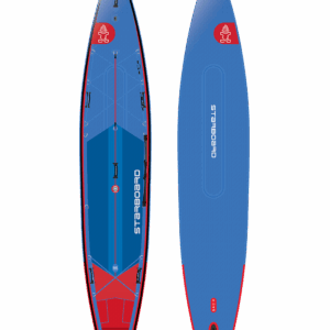 Starboard Touring M 14'0" pripučiama irklentė su dviguba kamera ant ežero vandens
