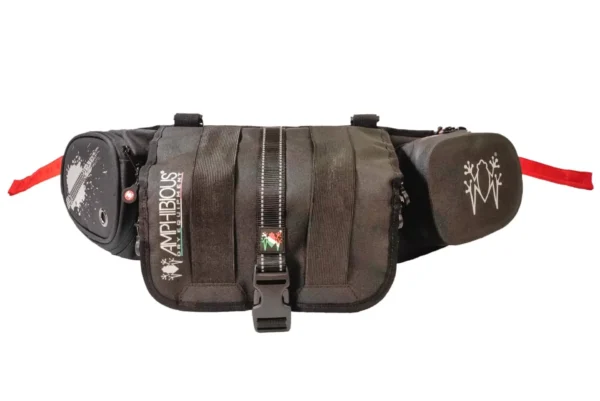 Rider adjusting Easy A.D.J. waist strap system on OFF-WAIST Amphibious bag