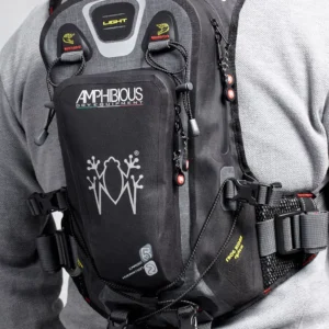 Amphibious Interceptor backpack for motorcycle touring waterproof and ergonomic