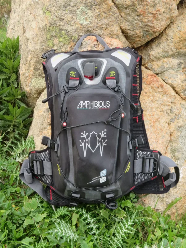 Black Amphibious Interceptor backpack for bikers hikers and extreme sports