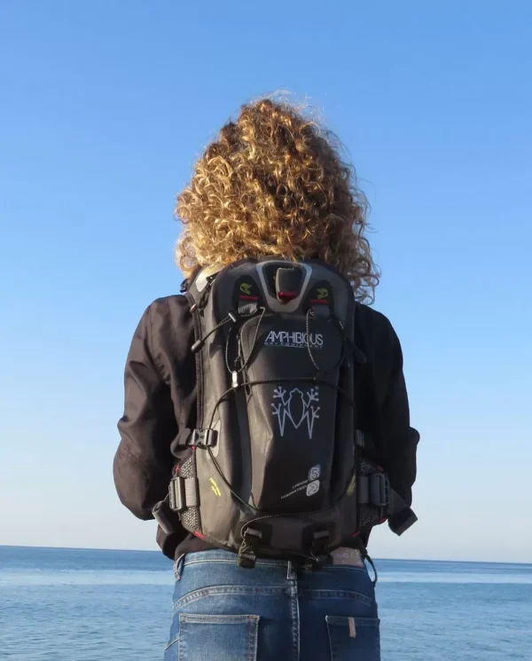Amphibious Interceptor backpack with helmet attachment and hydration compatibility