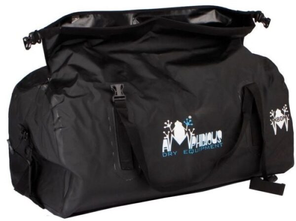 Black amphibious cargo dry bag 100L waterproof backpack straps view