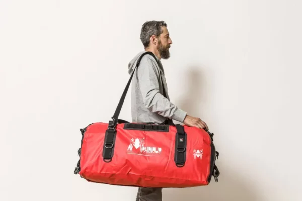 Amphibious cargo dry bag red on sailing boat waterproof gear storage
