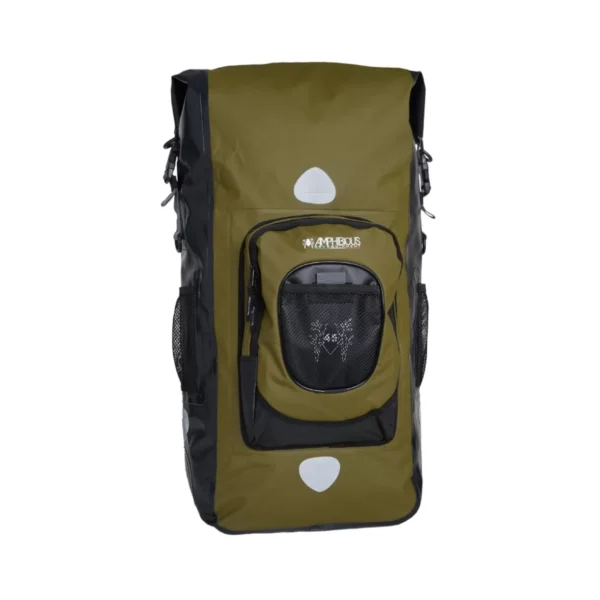 Durable wild green Overland Pro Dry Backpack featuring Quick PROOF closure and ergonomic support.