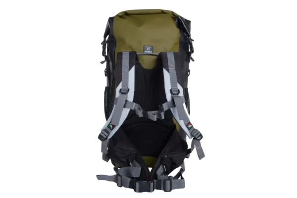 Wild Green Amphibious Overland Pro Dry Backpack 45L with multiple mesh pockets and carabiner loops