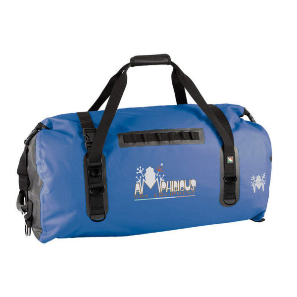 cargo-120l-blue drybag unitaire-amphibious Amphibious cargo dry bag 160L blue worn as backpack with straps