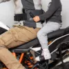 Close-up of BABYBIKER adjustable leg pockets for child passengers